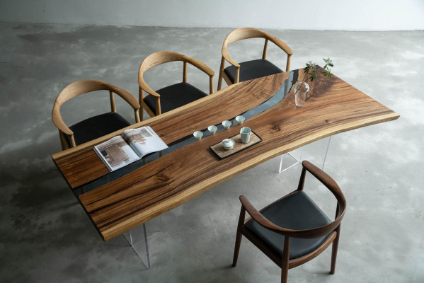 Mesa de centro de resina epoxi de mesa de río sólida 240x100.