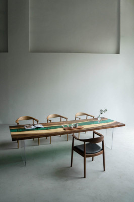 Epoxidharz Mesa de comedor River Table Madera real Maciza Mesas 220x90