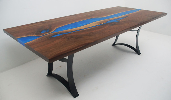 Mesa Blue River Table de madera maciza 220x90 mesas de resina epoxi nueva