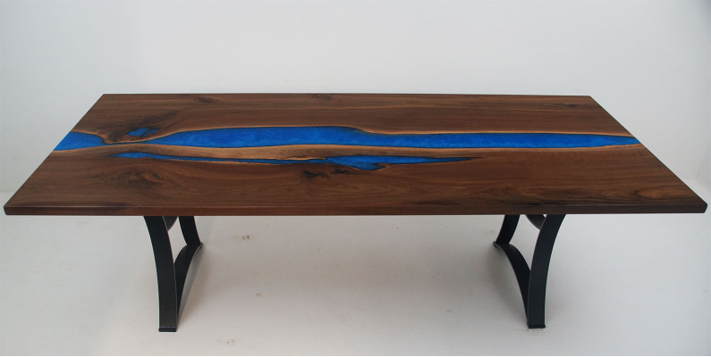 Mesa Blue River Table de madera maciza 220x90 mesas de resina epoxi nueva