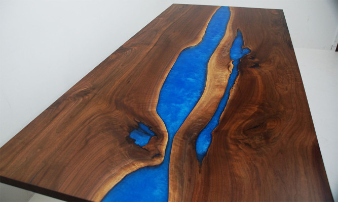 Mesa Blue River Table de madera maciza 220x90 mesas de resina epoxi nueva