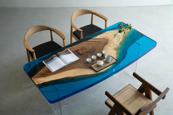 Mesa de comedor Blue River Table madera real 200x90 mesas de resina epoxi nuevas
