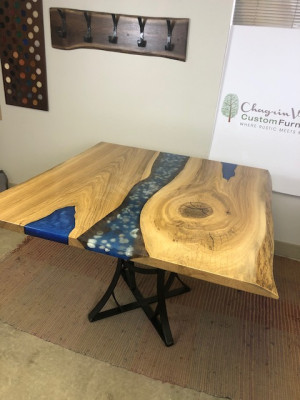 Mesa de comedor River Table Madera real Mesa de río 110x110 Mesas macizas