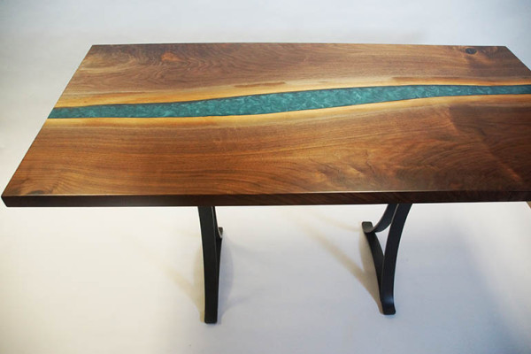 Madera real resina epoxi Mesa de río mesa de agua negra muebles de resina epoxi maciza.