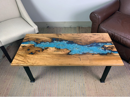 Mesa de centro River Table de madera real, mesa de río decorativa de resina epoxi sólida.
