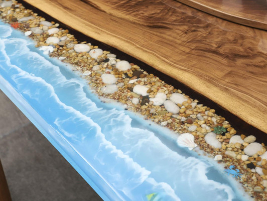 Resina epoxi mesa de comedor madera de decoración real muebles masivos mesa de epoxy con efecto cascada