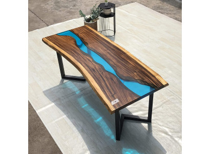 Mesa de resina epoxi River Table de madera maciza real - 120x60