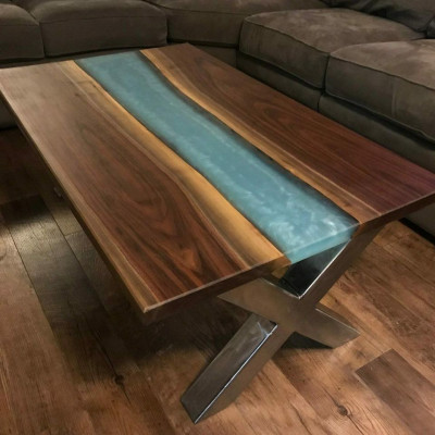 Mesa de centro River Table de resina epoxi, mesa sólida 120x60.