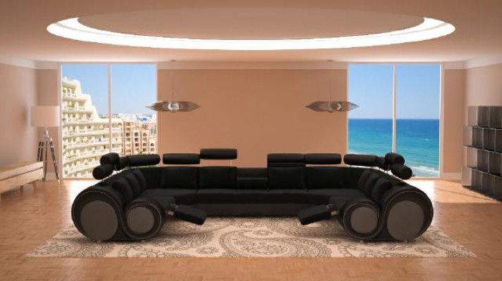 Diseño de sofá de salón XXL con USB, sofá acolchado en esquina de tela textil nuevo.