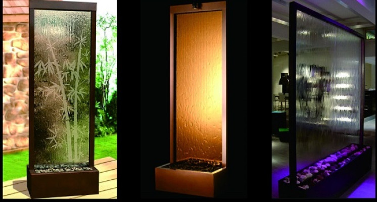 Moderna pared divisoria pared de agua paredes decorativas cascada de agua pared con LED.