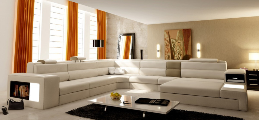 Diseño cojín cuero esquina cuero asiento sofá acolchado esquina vivir paisaje