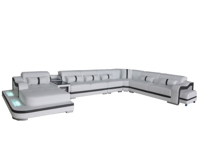 Sofá de cuero tapizado de diseño moderno para sala de estar en forma de U.