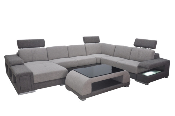 Esquina Tela Moderna Sofá XXL Conjunto de Salón Textil en Forma de U B2015 Tela + Mesa