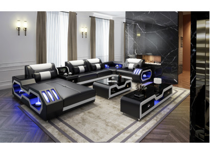 XXL sala de estar sofá rinconera sofá de esquina tapizada sofás con USB y luz