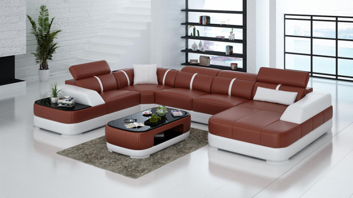Diseño de esquina Sofá de esquina de cuero con asiento y cojín con enchufe USB.