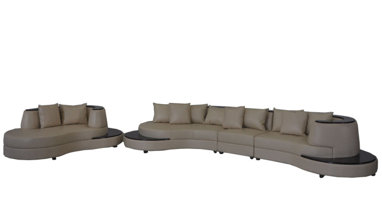 Sofá de diseño para la sala de estar esquinero redondo, tapizado, conjunto de asientos redondo, paisaje de habitación con USB.