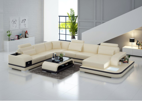 Sofá de cuero para sala de estar, sofá de esquina, conjunto de asientos, salón, sofá, sofá + USB + mesa