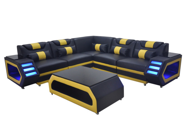 Conjunto completo de sofá en forma de L con cojines + Mesa + USB