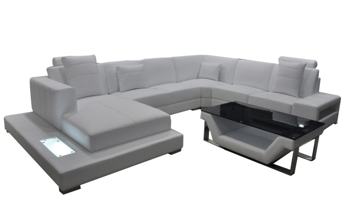 Sofá de cuero de esquina de sofá acolchado en forma de U diseño de salón