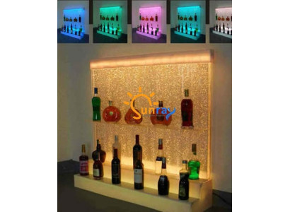 Estantería de bar con luz LED, columna de agua iluminada, barra de bar, mueble de estantería.