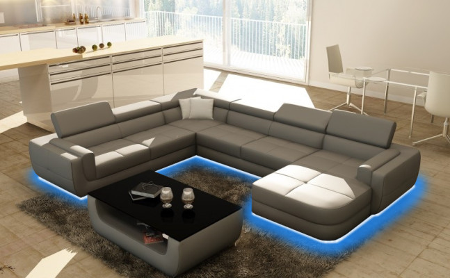 Sofá de diseño Respaldo Esquina Sofá de cuero Salón Sofá Sofá Acolchado Nuevo