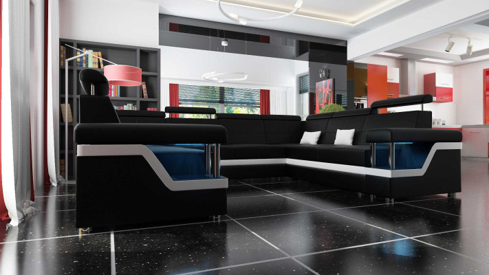 Sofá esquinero conjunto de muebles de sala de estar sofá en forma de U sofás acolchados de cuero iluminados de diseño