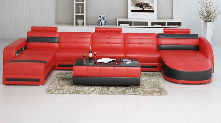 Sofá de cuero con USB, sofá de esquina, diseño de sala de estar, sofá, sofá, asiento en forma de U.