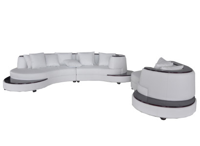 Lujo Redondo Vivienda Esquinas Conjunto Piel Paisaje Acolchado Esquina XXL Sofá USB