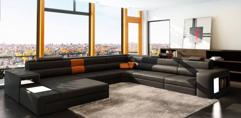 Sofá de cuero Sofá Sofá de salón en forma de U Conjunto Diseño Sofá moderno