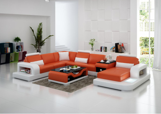 Sofá de cuero Sofá Paisaje de vida Sofá de esquina Conjunto de esquina Diseño Sofá moderno con USB