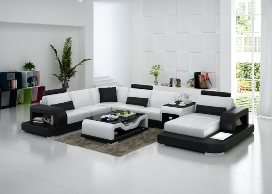 Sofá de cuero Moderno sofá de esquina Diseño de decoración de salón en cuero.