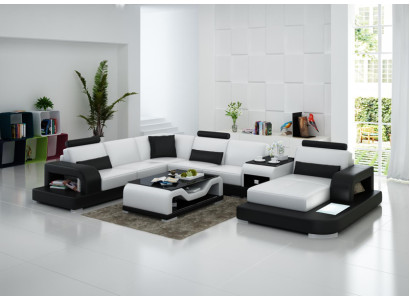 Sofá de cuero Moderno sofá de esquina Diseño de decoración de salón en cuero.