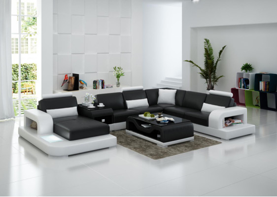 Sofá de cuero Moderno sofá de esquina Diseño de decoración de salón en cuero.