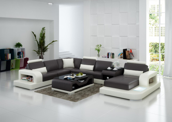 Sofá de cuero Moderno sofá de esquina Diseño de decoración de salón en cuero.