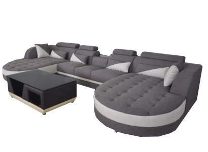 Moderno sofá textil + conexión USB + mesa de centro paisaje de sala en forma de U.