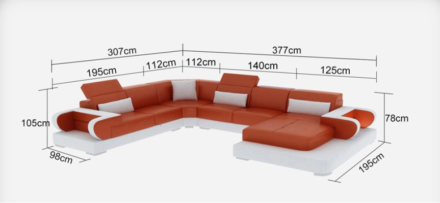 Sofá esquinero de cuero, moderno diseño de conjunto de sala de estar en forma de U G8002 + mesa