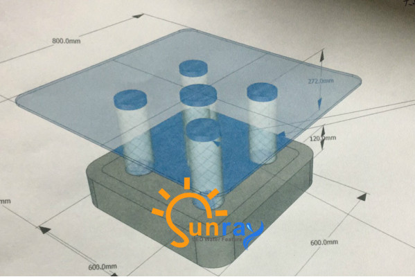 Mesa de diseño de agua Mesa de centro Columnas de agua Columna Sofá Mesas LED