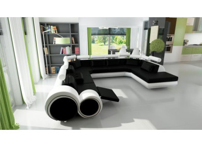 Sofá de cuero con USB, sofá esquinero tapizado con cojines, mueble de salón en forma de U XXL.