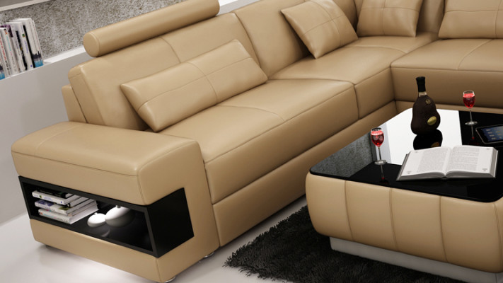 XXL sofá de cuero con USB, paisaje de sala sofá esquinero diseño conjunto de sofá nuevo.