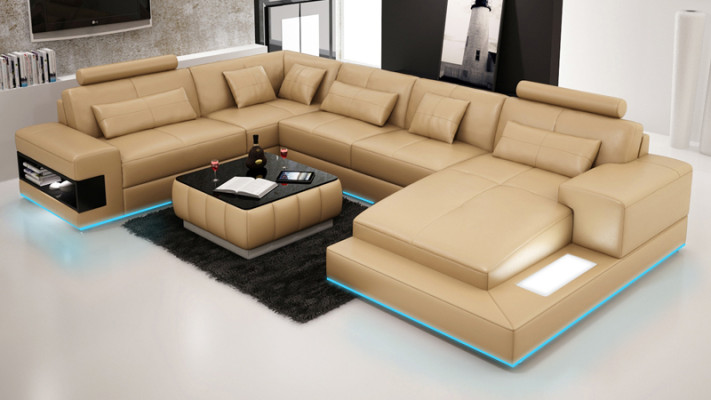 XXL sofá de cuero con USB, paisaje de sala sofá esquinero diseño conjunto de sofá nuevo.