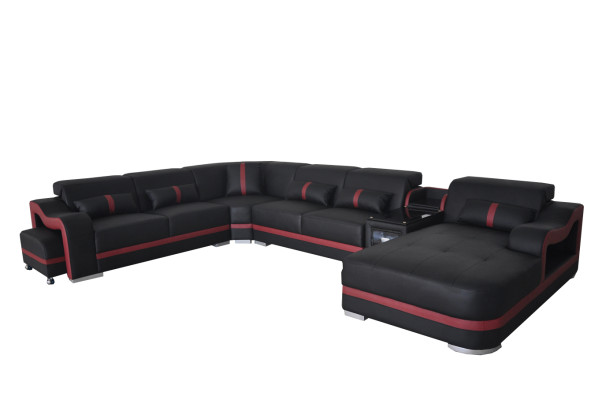 Sofá de esquina moderno de diseño de asiento de salón con USB en cuero.