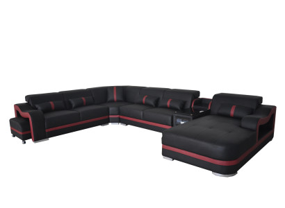 Sofá de esquina moderno de diseño de asiento de salón con USB en cuero.