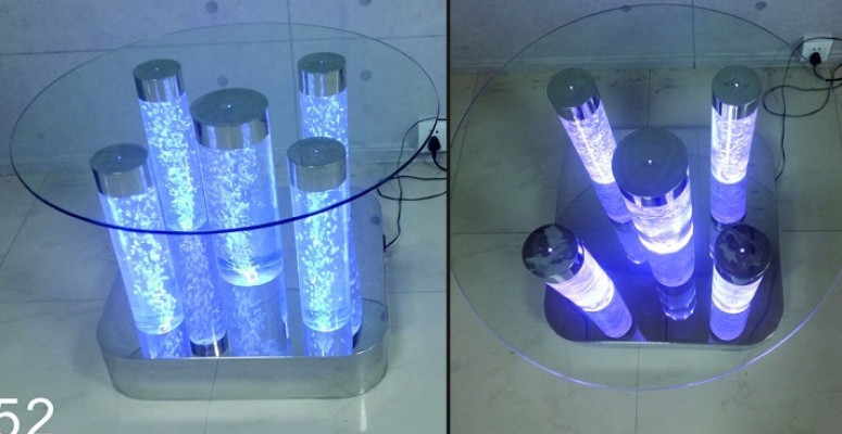 Diseño de mesa de columna de agua, mesa de centro de columna de agua, mesas de sofá de agua LED.
