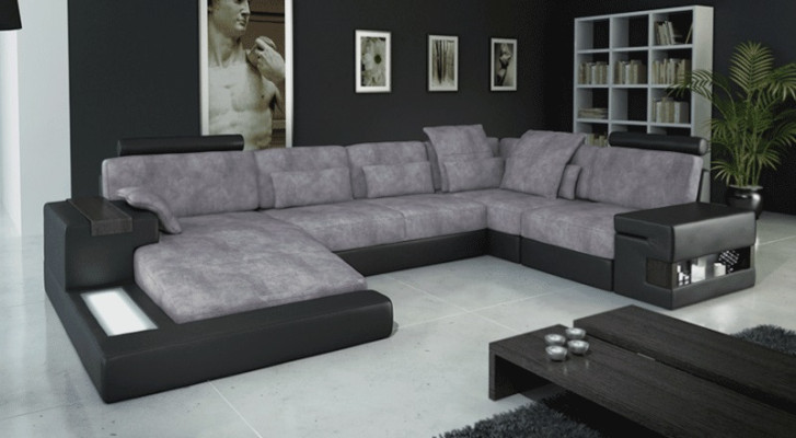 Sofá de diseño conjunto de salón Sofá esquinero Sofá Sofá en forma de U Cuero Textil Nuevo Bellini Gris