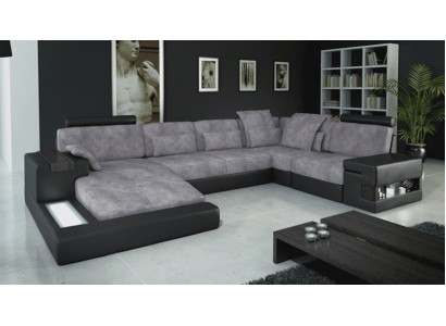 Sofá de diseño conjunto de salón Sofá esquinero Sofá Sofá en forma de U Cuero Textil Nuevo Bellini Gris