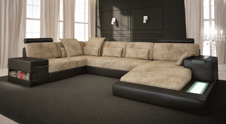 Sofá de diseño conjunto de salón Sofá esquinero Sofá Sofá en forma de U Cuero Textil Nuevo Bellini Gris