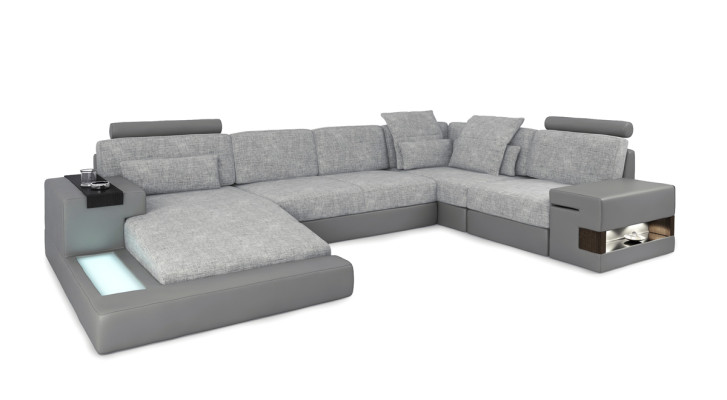 Sofá de diseño conjunto de salón Sofá esquinero Sofá Sofá en forma de U Cuero Textil Nuevo Bellini Gris
