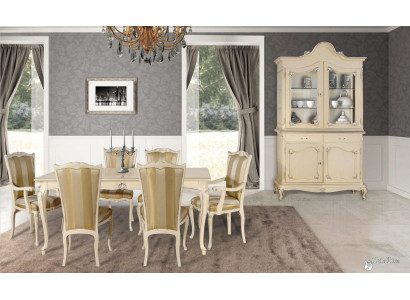 Juego de mesa con 6 sillas de comedor de estilo de lujo, conjunto de muebles de 8 piezas con vitrina.