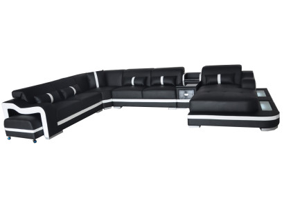 Sofá esquinero de cuero acolchado de diseño moderno en forma de U.