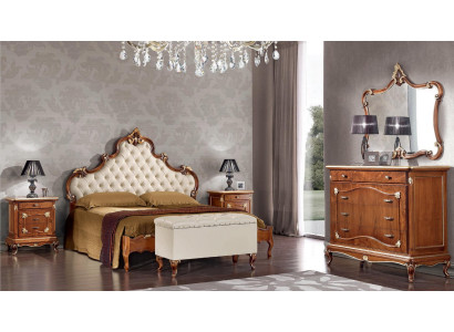 Dormitorio Juego completo Cama 2x Mesita de noche Cómoda Espejo Sillón 6 piezas Italia